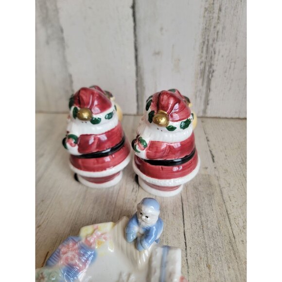 Santa Claus‎ salt pepper shaker sponge tray dish kitchen Xmas set - Picture 5 of 9